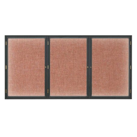 United Visual Products Triple Door Enclosed EZ Tack Board, 72"x36", Light Oak/Blue UV105EZ-BLUE-LTOAK